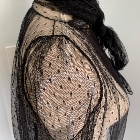 VINTAGE LA PERLA COLLEZIONE BLACK MESH SILK SHEER  BLOUSE TOP with Tie 42 - Picture 3 of 15